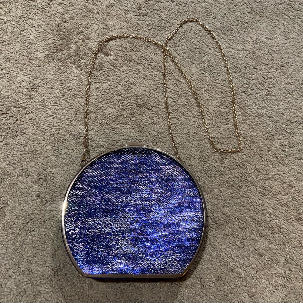 Disney Aladdin X CALL IT SPRING Blue Sequin Handbag Clutch Purse Chain Strap
